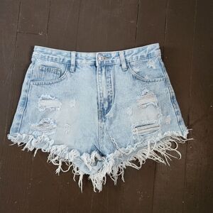 SHEIN Light Blue Jean Shorts with Distressed Details WORN ONCE